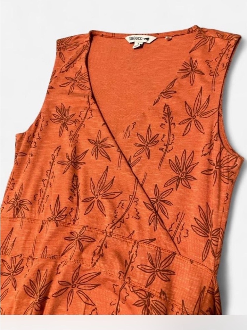 Toad&Co Orange Floral Sleeveless Wrap-Style Dress Women's Size Small